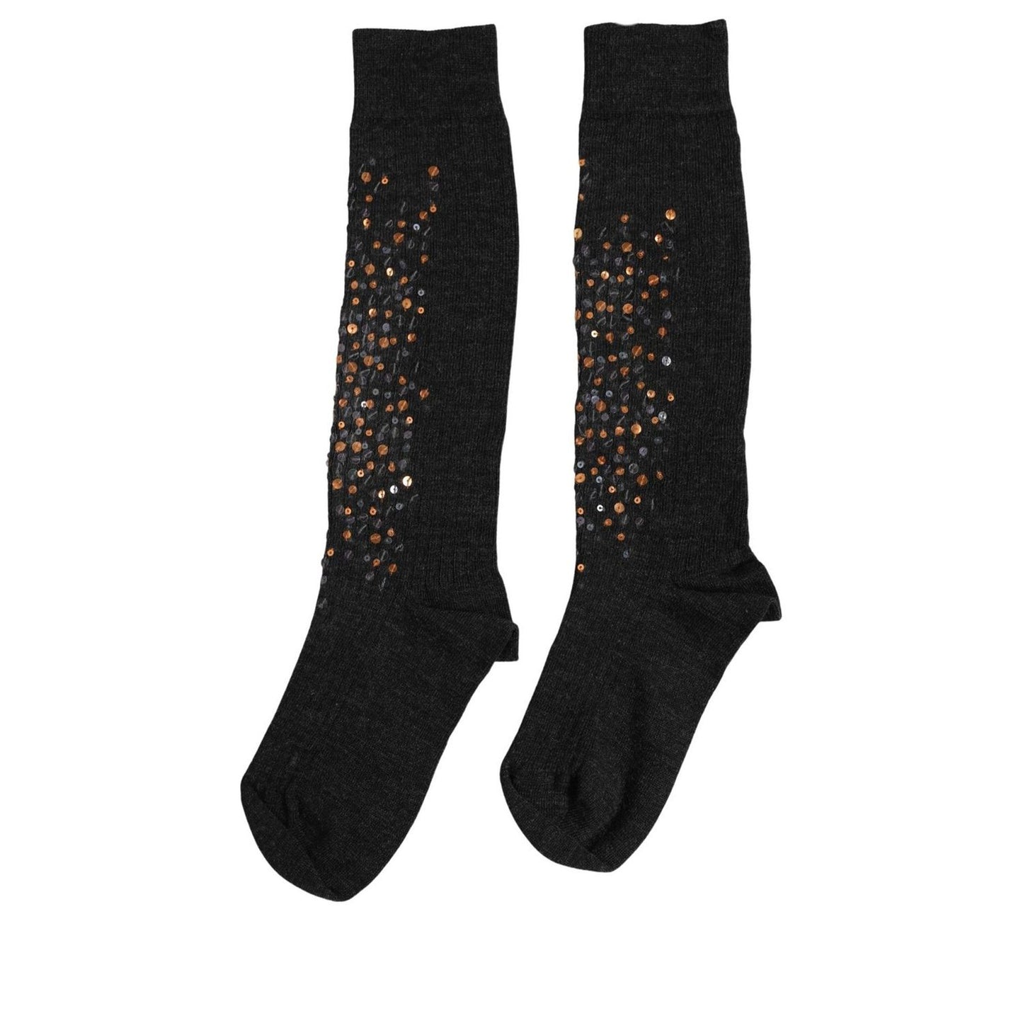 Dolce & Gabbana Dark Gray Sequined Wool Knee High Accessory Socks