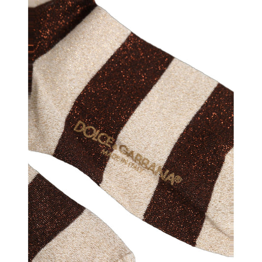 Dolce & Gabbana Brown Beige Stripes Mid Calf Accessory Socks