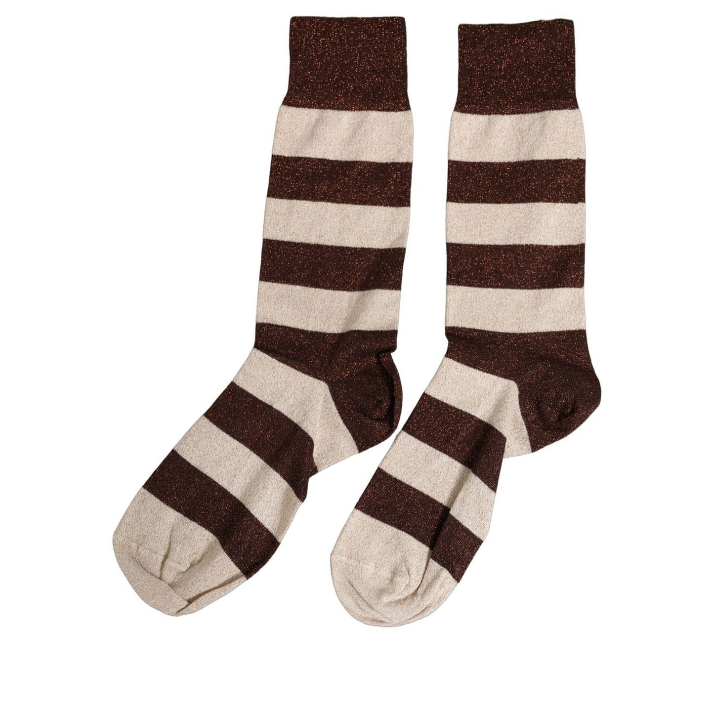 Dolce & Gabbana Brown Beige Stripes Mid Calf Accessory Socks