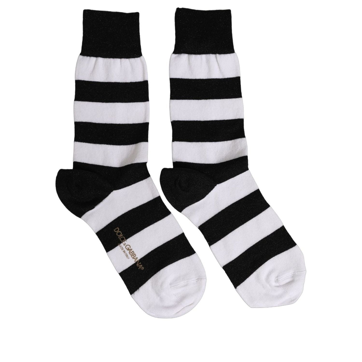 Dolce & Gabbana Black White Stripes Mid Calf Accessory Socks