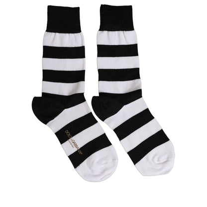 Dolce & Gabbana Black White Stripes Mid Calf Accessory Socks
