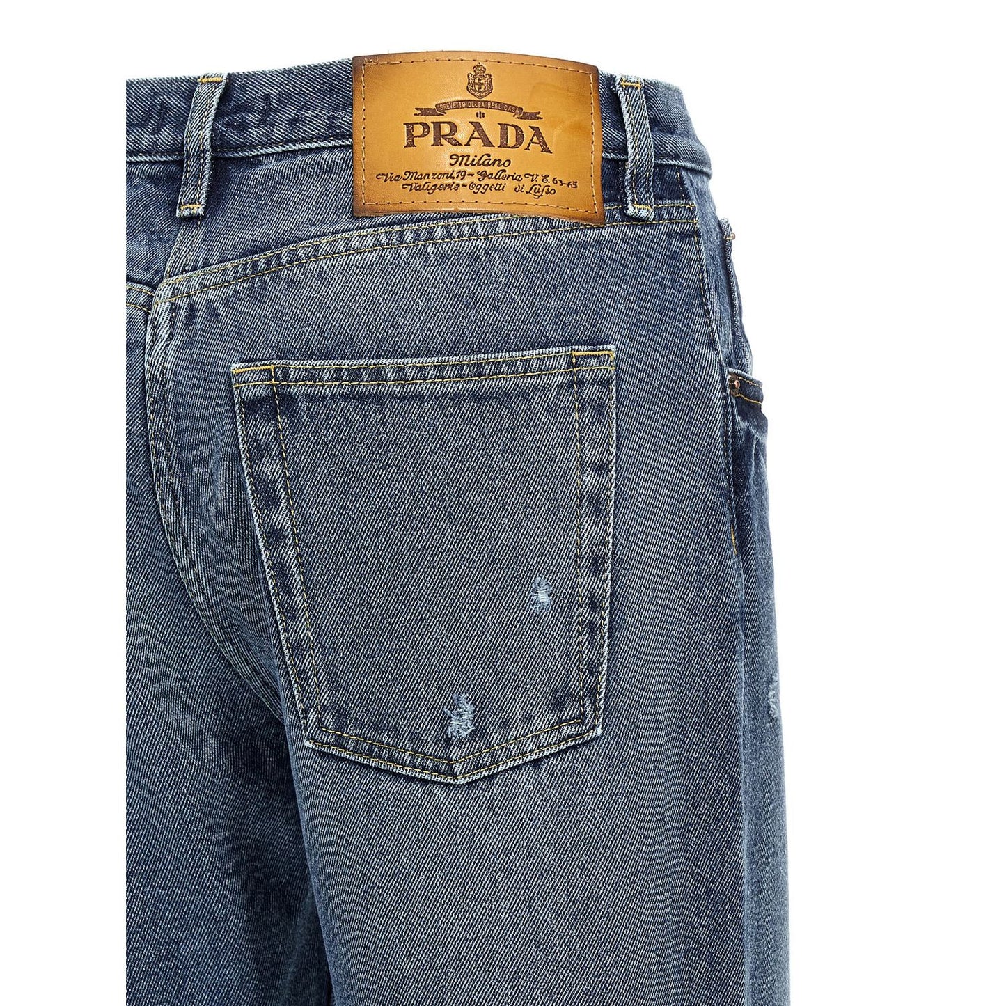 Prada Blue Cotton Straight-Leg Jeans