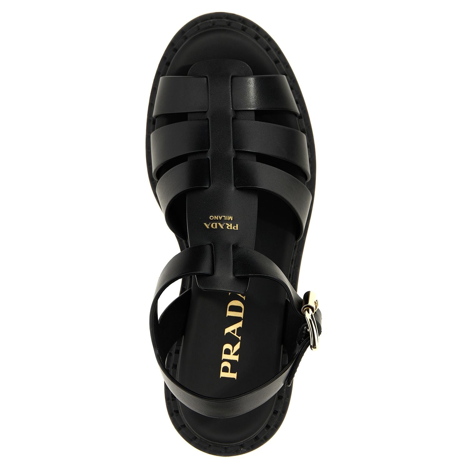 Prada Black Calfskin Flat Sandals