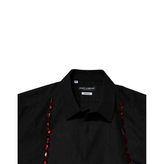 Dolce & Gabbana Black Crystal Embellished GOLD Dress Shirt