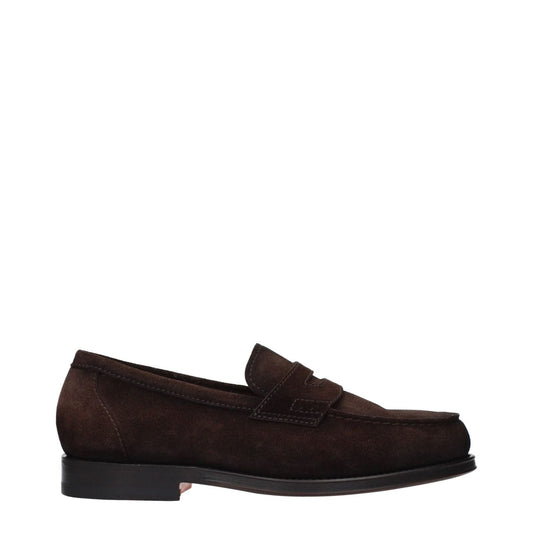Santoni Brown Leather Slip-On Loafers