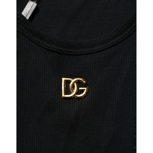 Dolce & Gabbana Black DG Logo Cotton Ribbed Tank Top T-shirt