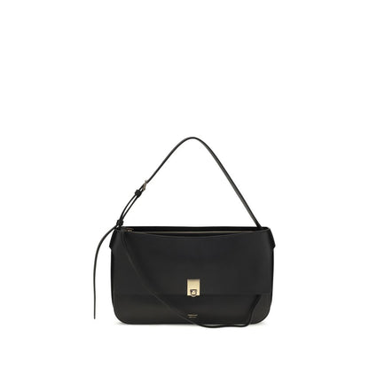 Ferragamo Black Calf Leather Bos Taurus Shoulder Bag