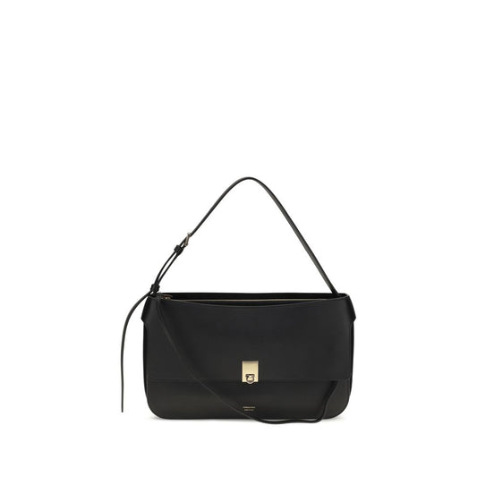Ferragamo Black Calf Leather Bos Taurus Shoulder Bag
