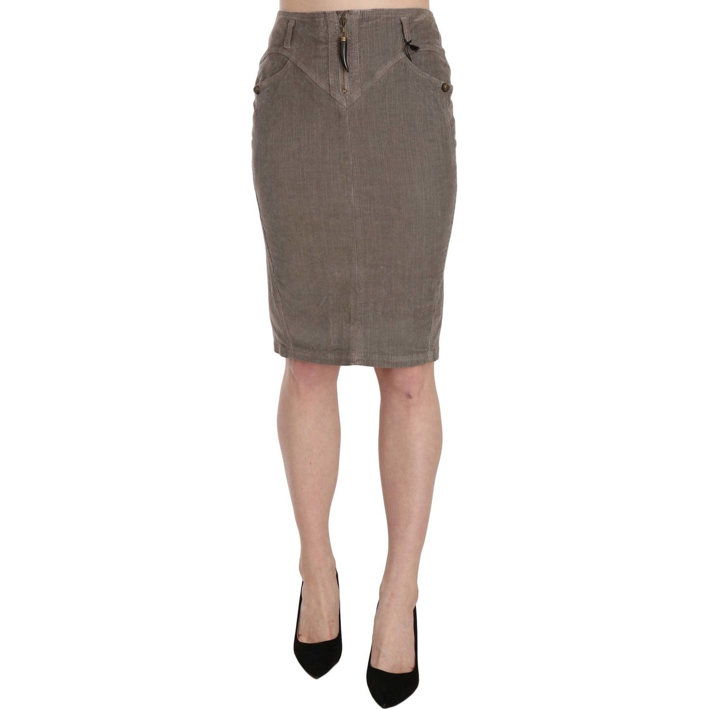 Just Cavalli Chic Gray Pencil Skirt with Logo Details Just Cavalli