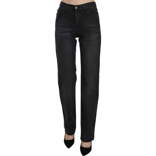 Just Cavalli Black Washed High Waist Straight Denim Pants Jeans Just Cavalli