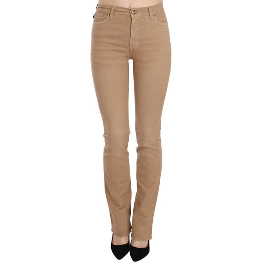Just Cavalli Brown Cotton Stretch Mid Waist Skinny Trousers Pants