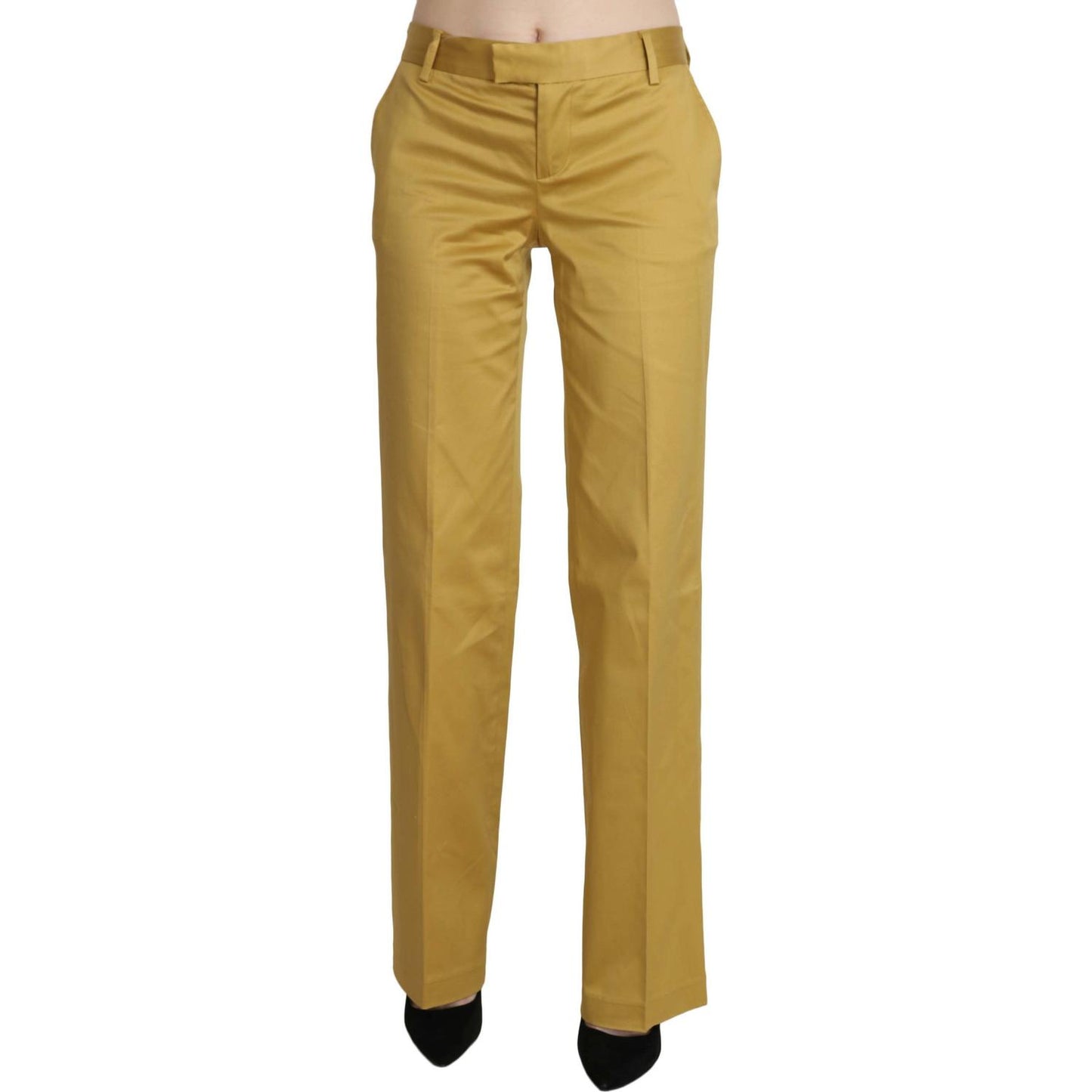 Just Cavalli Mustard Mid Waist Tailored Cotton Pants Just Cavalli