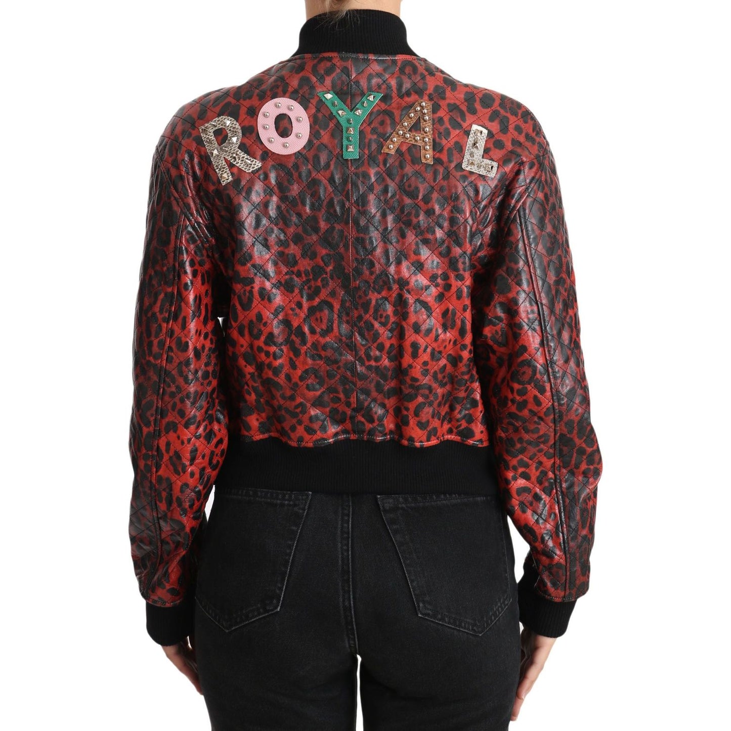Dolce & Gabbana Red Leopard Button Crystal Leather Jacket Dolce & Gabbana