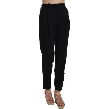 Dolce & Gabbana Black Button Pleated Tapered Trouser Pants Dolce & Gabbana