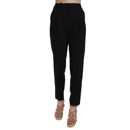 Dolce & Gabbana Black Button Pleated Tapered Trouser Pants Dolce & Gabbana