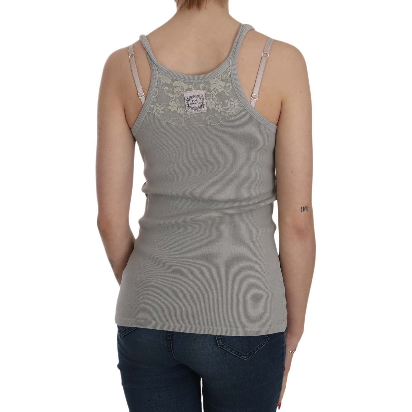 PINK MEMORIES Elegant Sleeveless Grey Cotton Blouse PINK MEMORIES