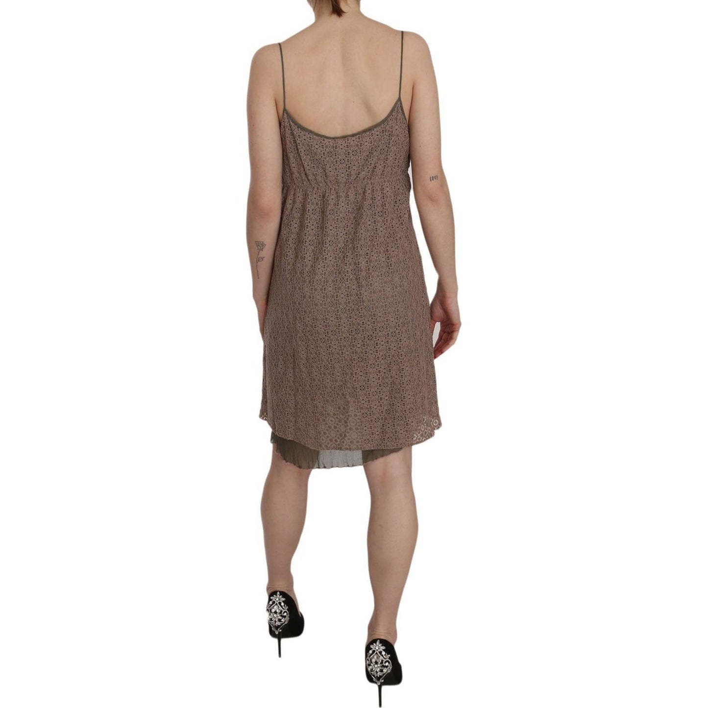 PINK MEMORIES Cotton Green Spaghetti Strap A-line Mini Dress