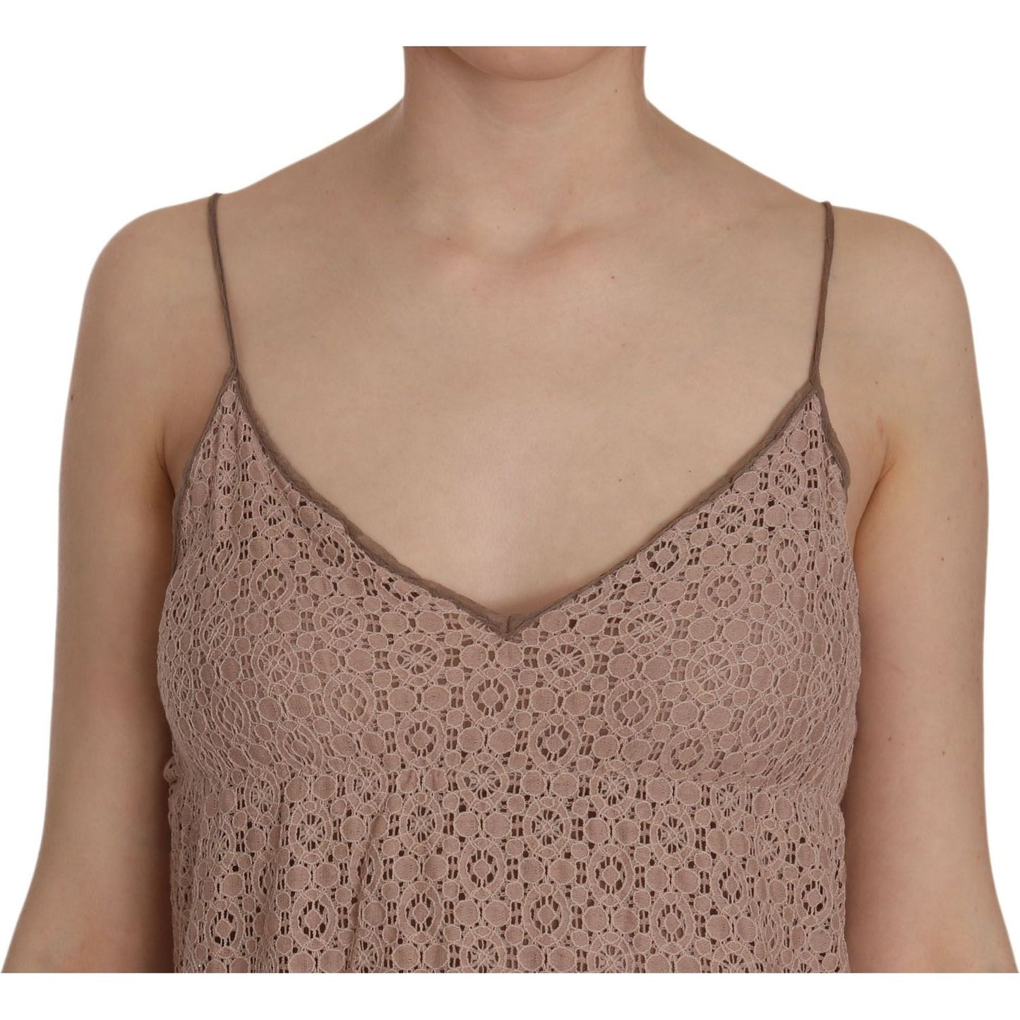 PINK MEMORIES Beige Spaghetti Strap A-line Mini Cotton Dress