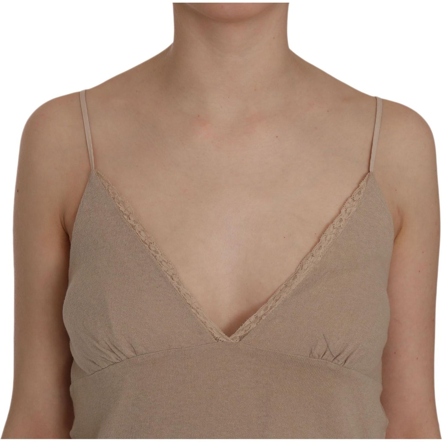 PINK MEMORIES Beige Lace Spaghetti Strap Mini Cotton Dress