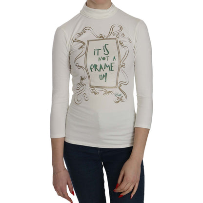 Exte White Printed Turtle Neck 3/4 Sleeve Top Cotton Blouse