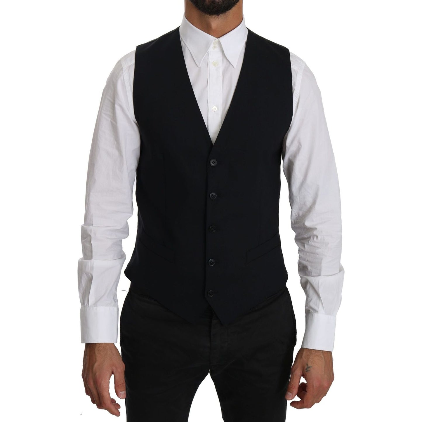 Dolce & Gabbana Blue Wool Waistcoat Formal Gilet Vest