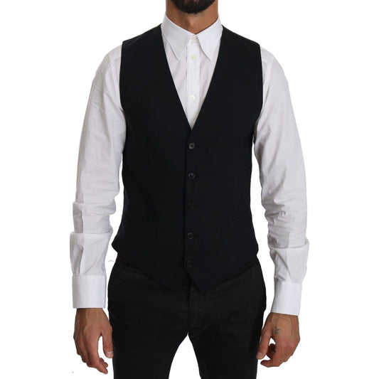 Dolce & Gabbana Blue Wool Waistcoat Formal Gilet Vest