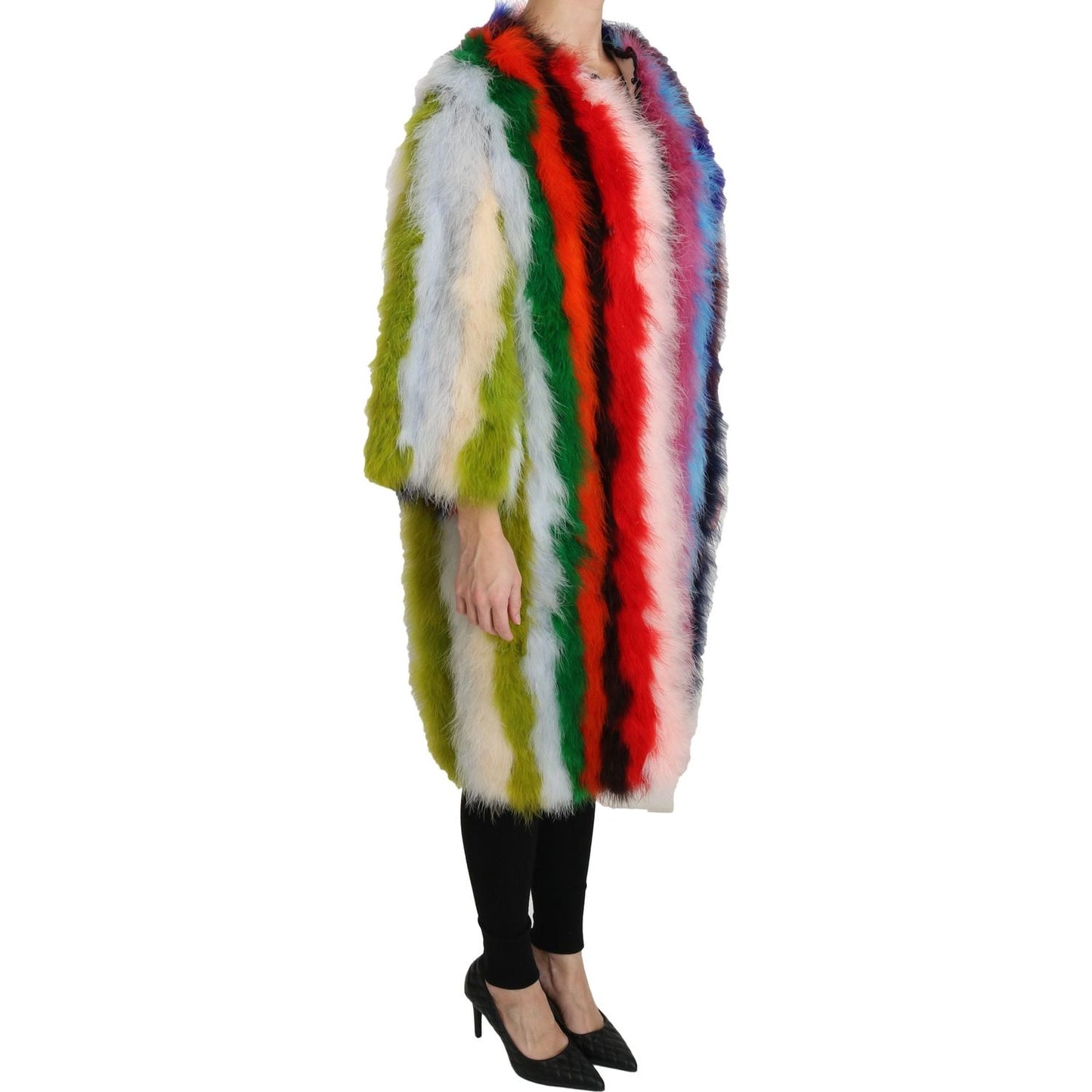 Dolce & Gabbana Elegant Multicolor Feather Long Coat Jacket Coats & Jackets Dolce & Gabbana