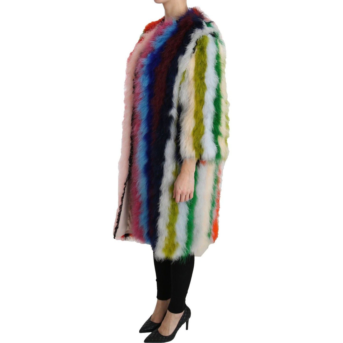 Dolce & Gabbana Elegant Multicolor Feather Long Coat Jacket Coats & Jackets Dolce & Gabbana