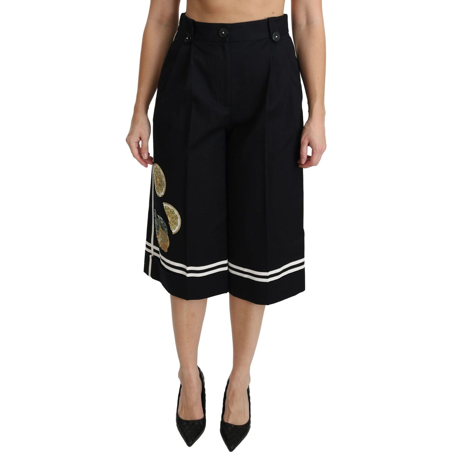 Dolce & Gabbana High Waist Palazzo Cropped Pants in Black Lemon Jeans & Pants Dolce & Gabbana