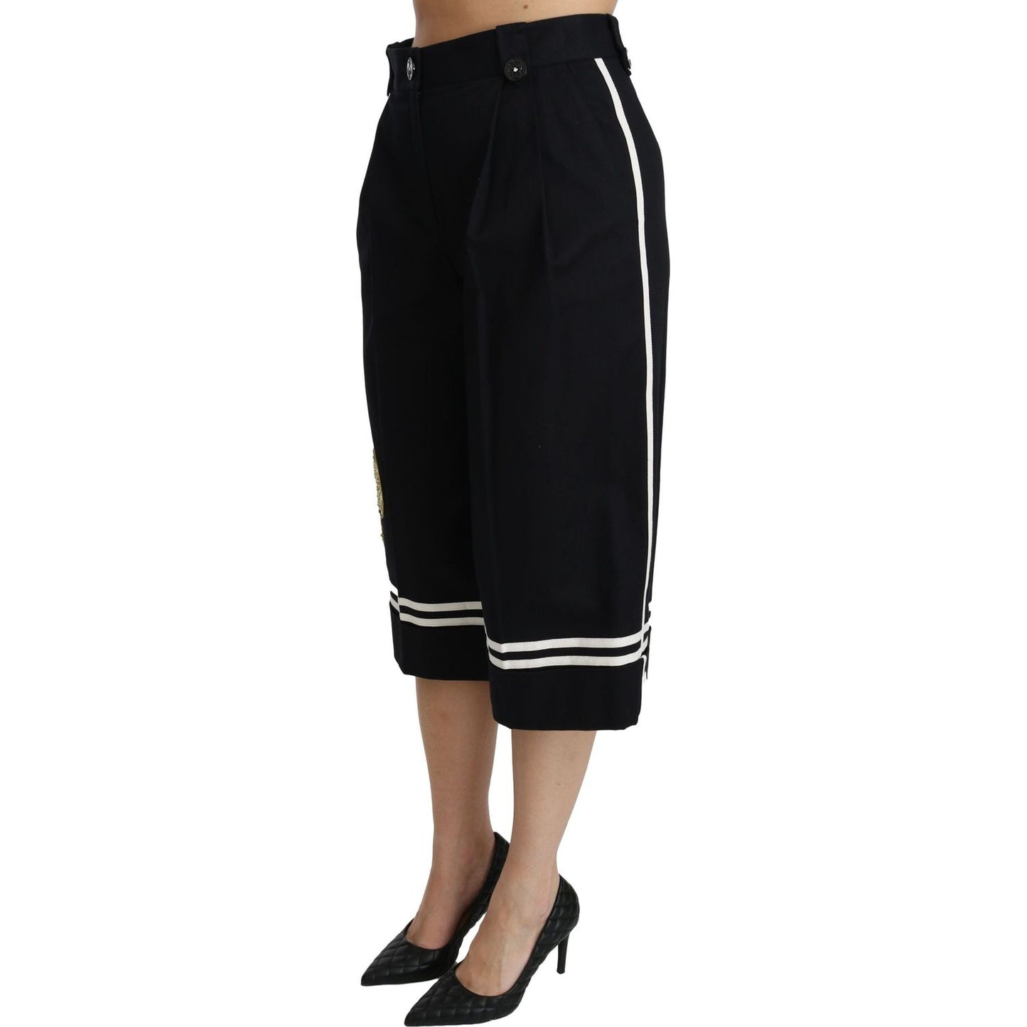 Dolce & Gabbana High Waist Palazzo Cropped Pants in Black Lemon Jeans & Pants Dolce & Gabbana