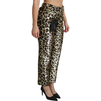 Dolce & Gabbana Brown Leopard Sequined High Waist Pants 1728,67345645728,Casual Pants - Pants - Clothing,Clothing,Dolce & Gabbana,Gold,IT38|XS,IT42|M,IT44|L,IT46|XL,IT48|XXL,Jeans & Pants - Women - Clothing,Material: 71% PVC 15% Silk 9% Polyester 1% Elast