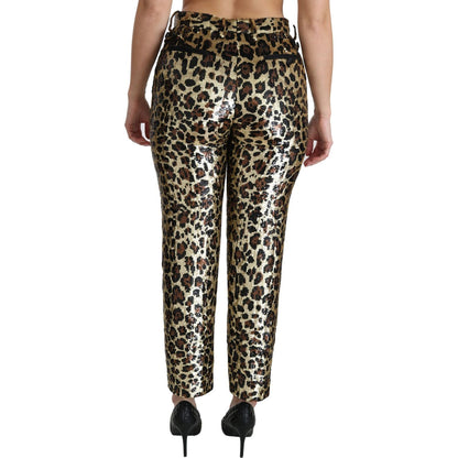 Dolce & Gabbana Brown Leopard Sequined High Waist Pants 1728,67345645728,Casual Pants - Pants - Clothing,Clothing,Dolce & Gabbana,Gold,IT38|XS,IT42|M,IT44|L,IT46|XL,IT48|XXL,Jeans & Pants - Women - Clothing,Material: 71% PVC 15% Silk 9% Polyester 1% Elast