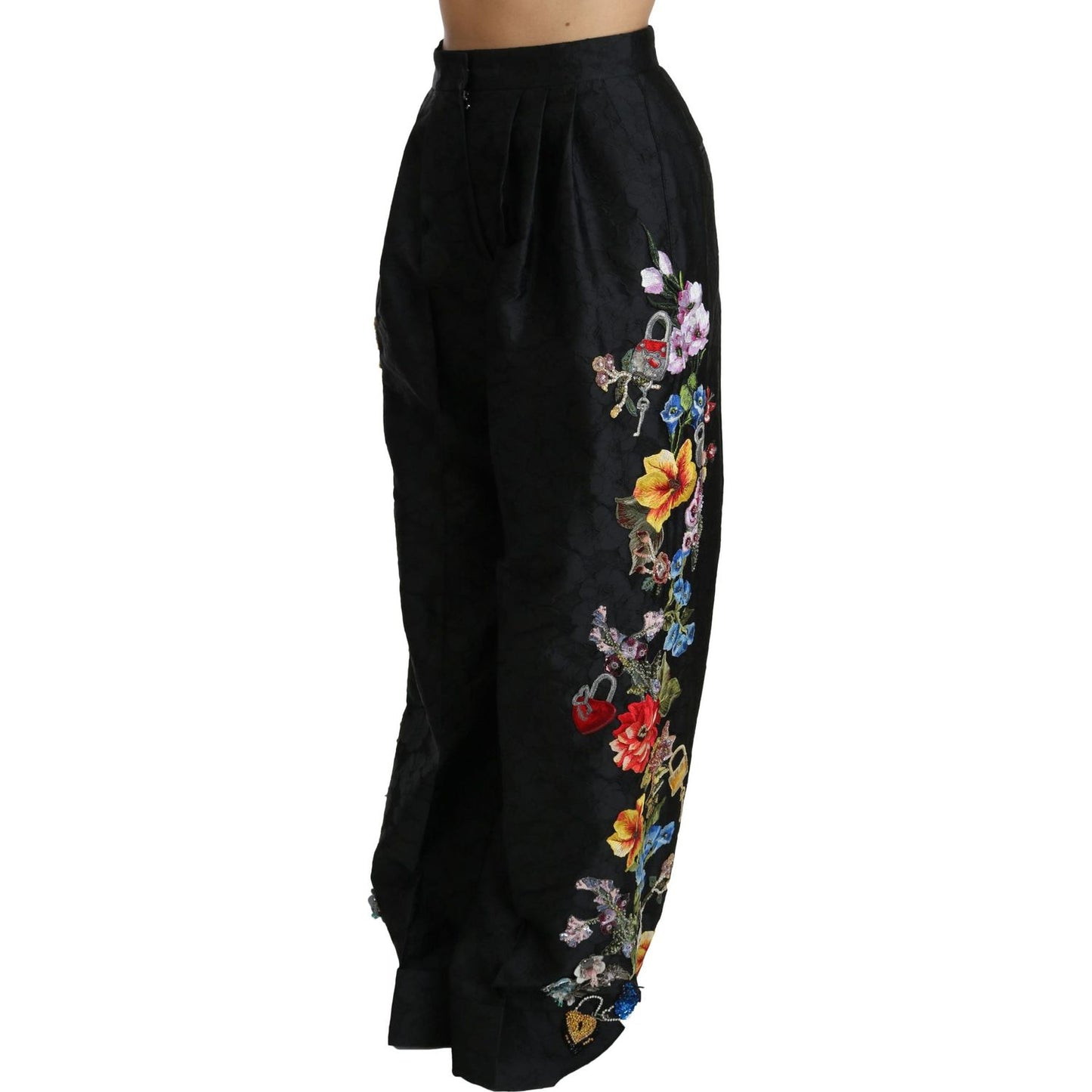 Dolce & Gabbana Elegant High Waist Wide Leg Floral Pants Jeans & Pants Dolce & Gabbana