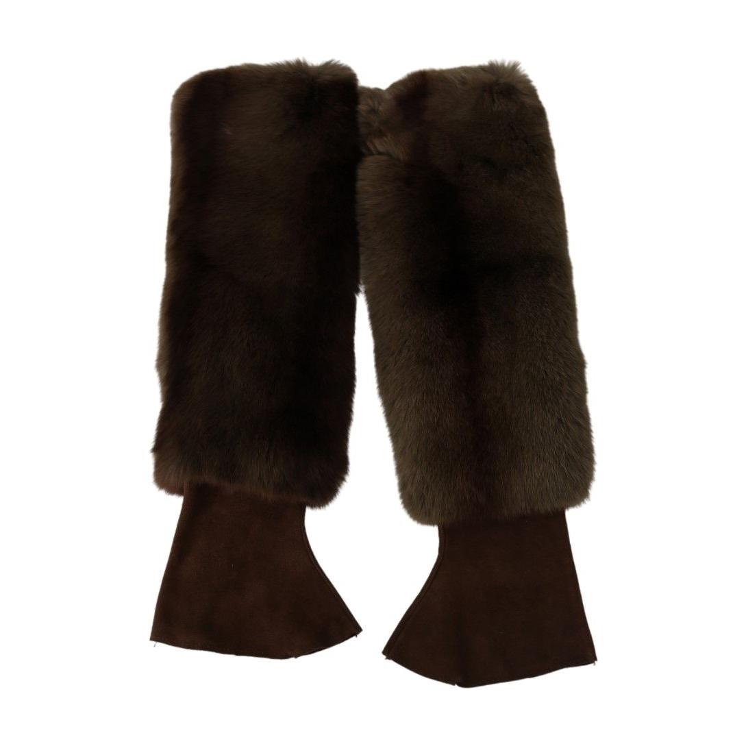 Dolce & Gabbana Elegant Brown Fur & Leather Elbow-Length Gloves Dolce & Gabbana