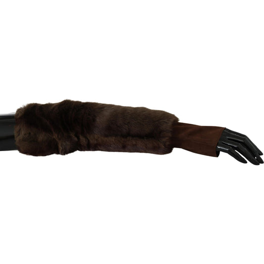 Dolce & Gabbana Brown Elbow Length Finger Less Fur Gloves Dolce & Gabbana
