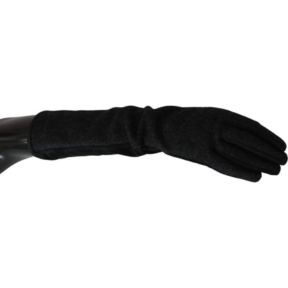 Dolce & Gabbana Black Gray Mid Arm Length Mittens Wool Gloves
