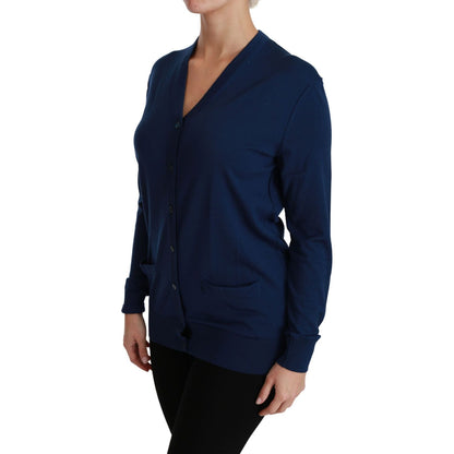 Dolce & Gabbana Blue Button Cardigan Virgin Wool Sweater Dolce & Gabbana
