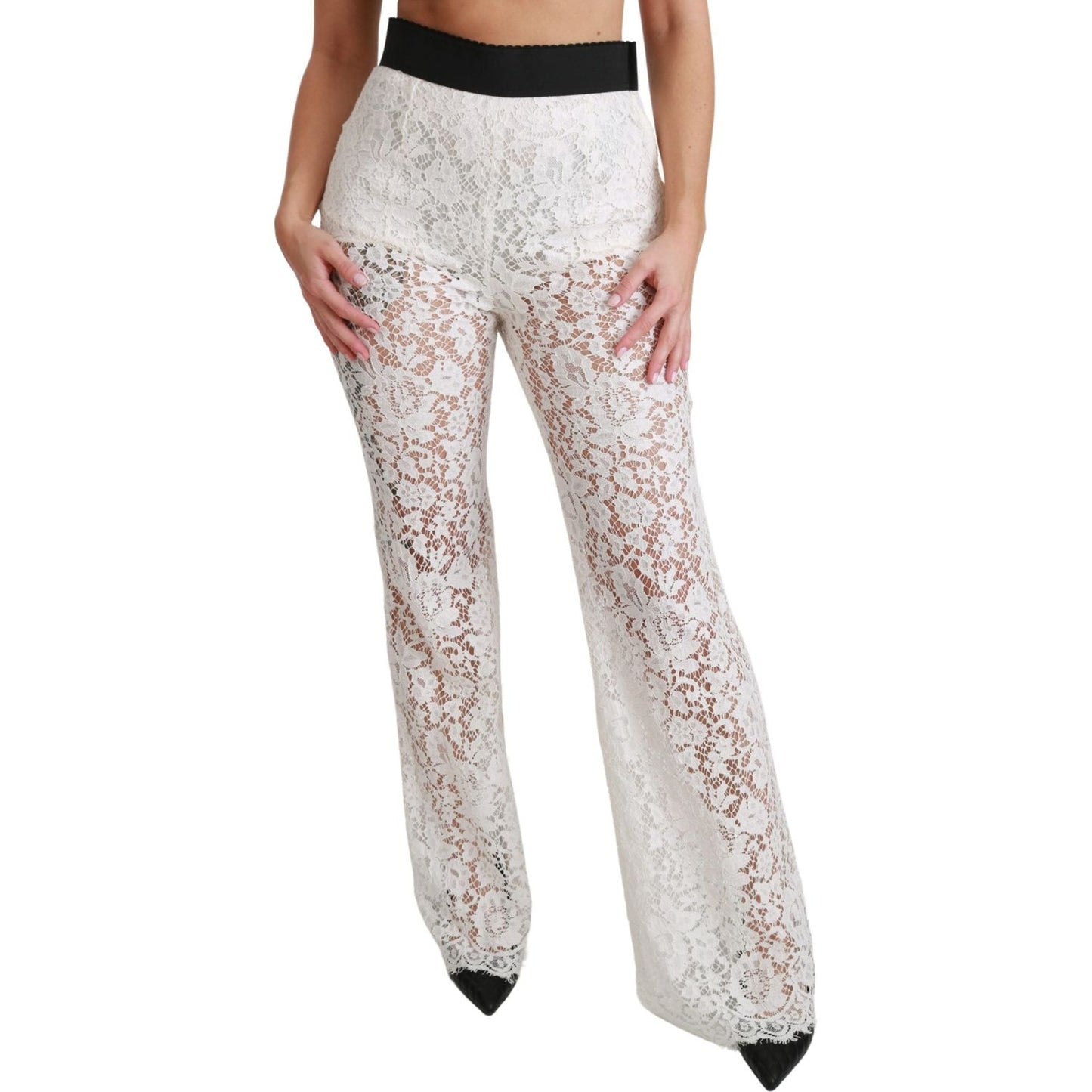 Dolce & Gabbana Elegant White Lace High Waist Pants Dolce & Gabbana