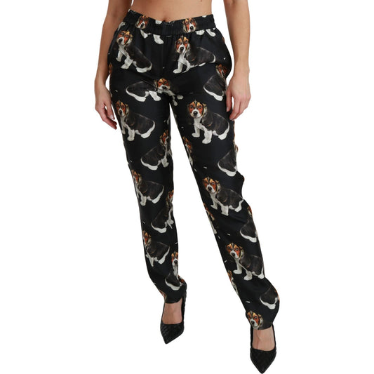 Dolce & Gabbana Elegant Silk Puppy Dog Print Pants Dolce & Gabbana