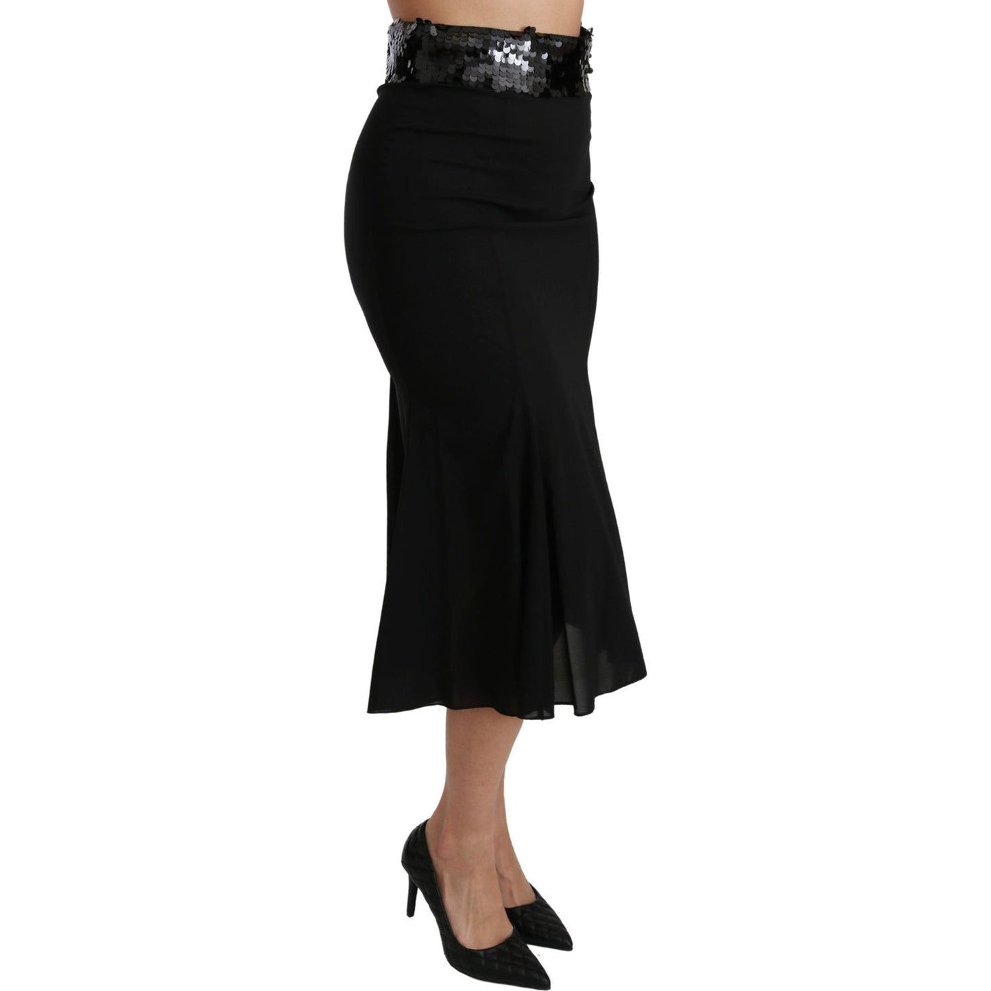 Dolce & Gabbana Elegant High Waist Sequin Black Skirt Dolce & Gabbana