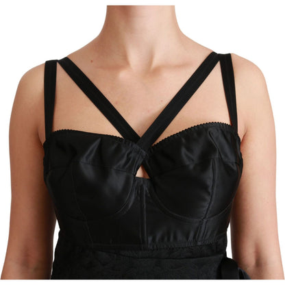 Dolce & Gabbana Black Stretch Satin Jacquard Mini Dress