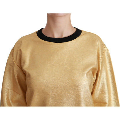 Dolce & Gabbana Gold Cotton Crewneck Pullover Sweater