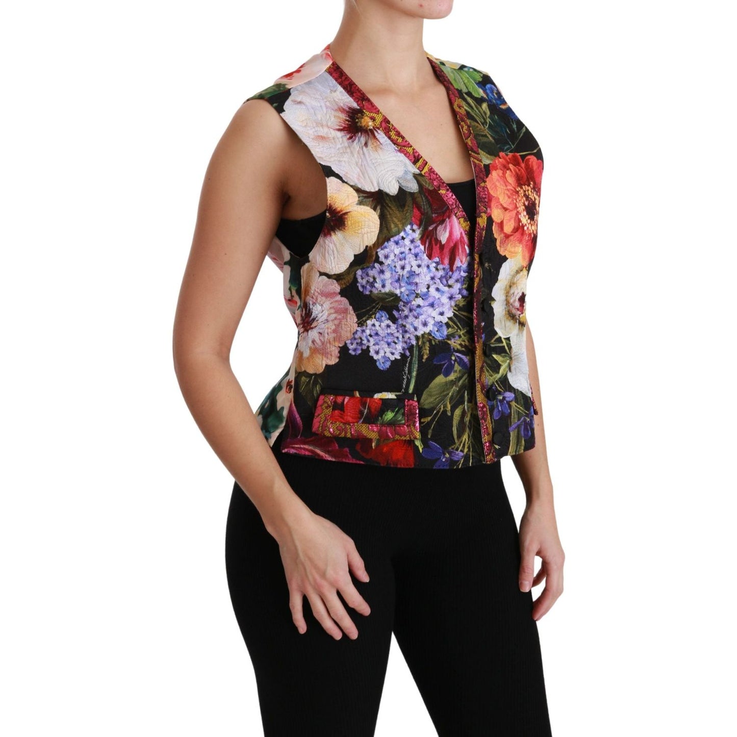 Dolce & Gabbana Multicolor Brocade Floral Sleeveless Vest Dolce & Gabbana