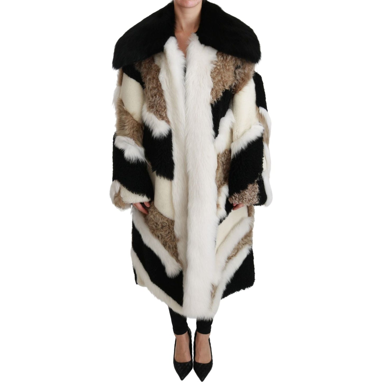 Dolce & Gabbana Elegant Multicolor Shearling Cape Coat Dolce & Gabbana