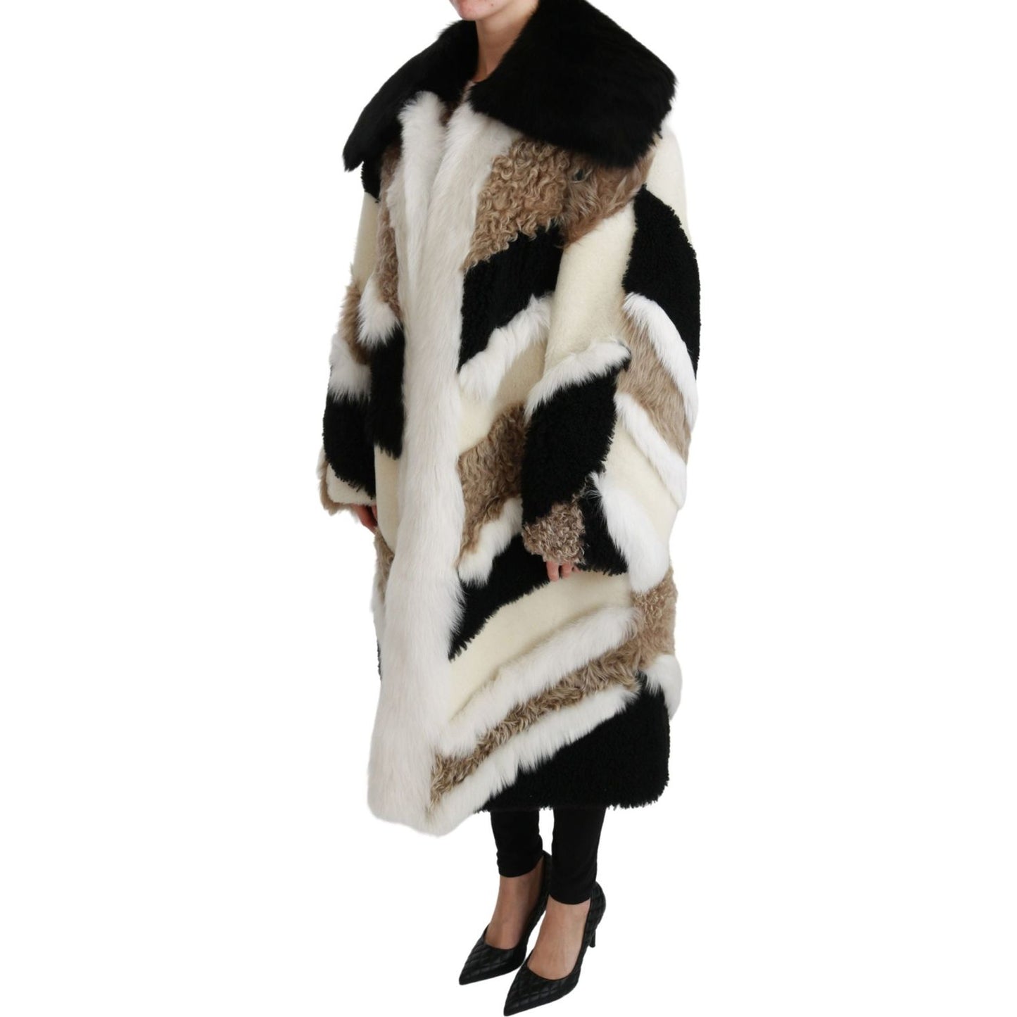 Dolce & Gabbana Elegant Multicolor Shearling Cape Coat Dolce & Gabbana