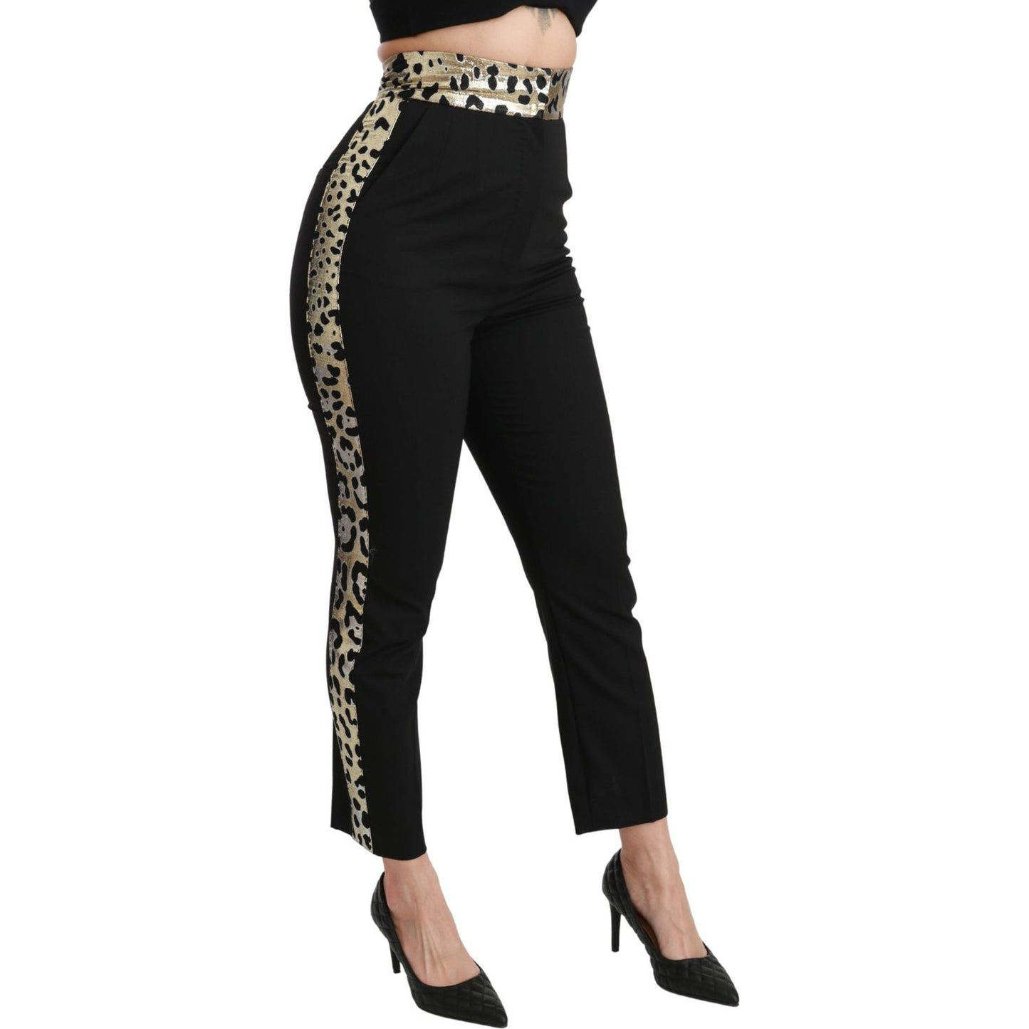 Dolce & Gabbana Gold Leopard Jacquard High Waist Pants Jeans & Pants Dolce & Gabbana