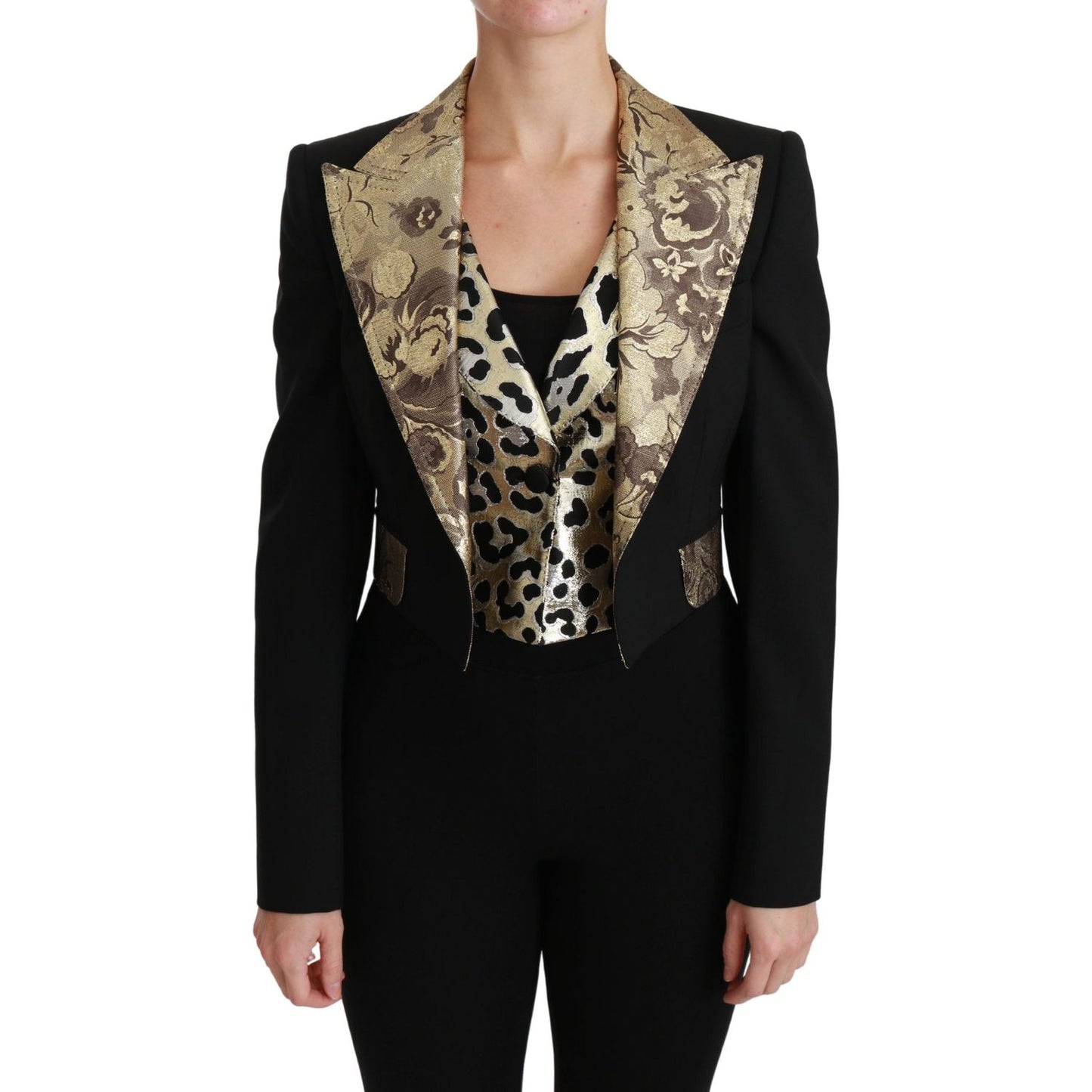Dolce & Gabbana Black Jacquard Vest Blazer Coat Wool Jacket 1728,67345645728,Black,Clothing,Dolce & Gabbana,IT40|S,Jackets & Coats - Women - Clothing,Material: 48% Virgin Wool 19% Polyester 17% Silk 15% Viscose 1% Elastane,New with tags,Suits & Blazers -