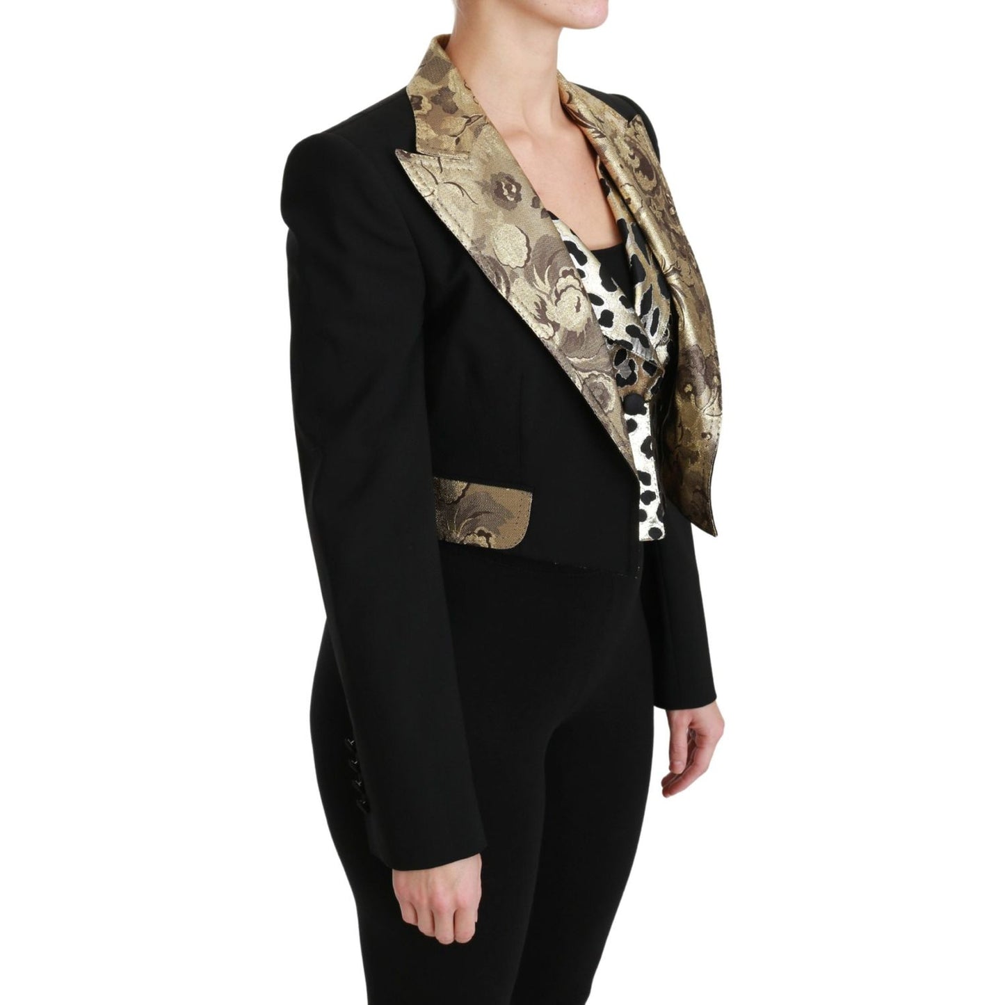 Dolce & Gabbana Black Jacquard Vest Blazer Coat Wool Jacket 1728,67345645728,Black,Clothing,Dolce & Gabbana,IT40|S,Jackets & Coats - Women - Clothing,Material: 48% Virgin Wool 19% Polyester 17% Silk 15% Viscose 1% Elastane,New with tags,Suits & Blazers -