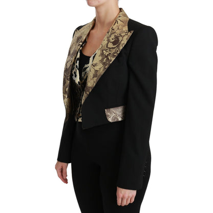Dolce & Gabbana Black Jacquard Vest Blazer Coat Wool Jacket 1728,67345645728,Black,Clothing,Dolce & Gabbana,IT40|S,Jackets & Coats - Women - Clothing,Material: 48% Virgin Wool 19% Polyester 17% Silk 15% Viscose 1% Elastane,New with tags,Suits & Blazers -