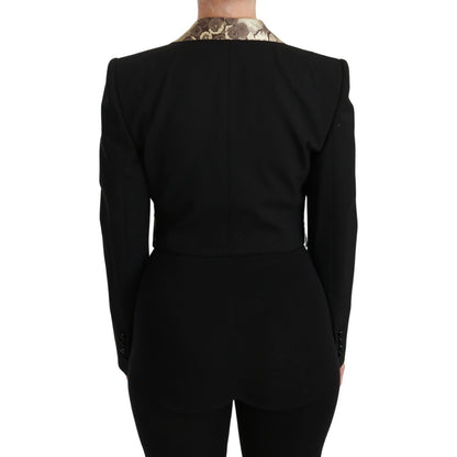 Dolce & Gabbana Black Jacquard Vest Blazer Coat Wool Jacket 1728,67345645728,Black,Clothing,Dolce & Gabbana,IT40|S,Jackets & Coats - Women - Clothing,Material: 48% Virgin Wool 19% Polyester 17% Silk 15% Viscose 1% Elastane,New with tags,Suits & Blazers -